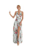 Elegant Flower Print Chiffon Dress for Women - Sexy Halter V Neck Backless Long Summer Fashion Party Dress